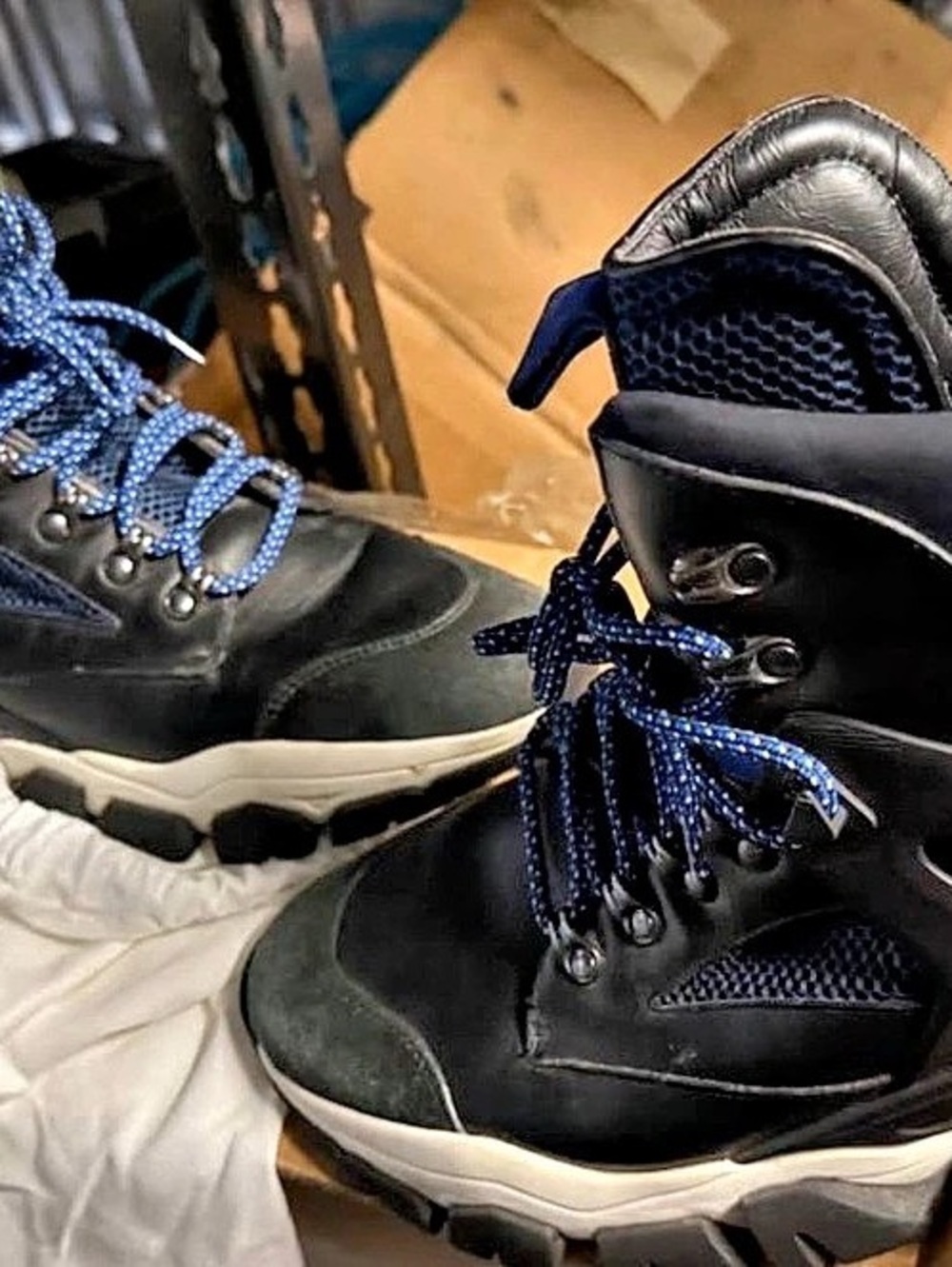 Moncler Peak Trek Leather Hiking Boots Black & Blue